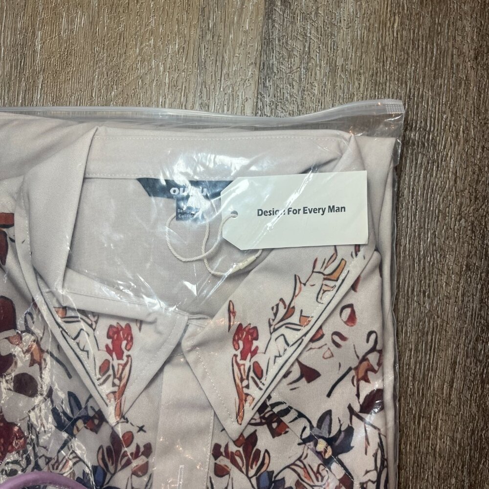Men's Ouku Beige Floral Casual Button Down Shirt M - Picture 2 of 8